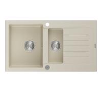 Mexen Matias évier en granit 1,5 bac avec égouttoir 900 x 505 mm, beige, siphon chromé - 6502901505-69 3545 5907709193772