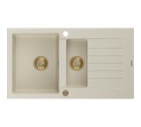 Mexen Matias évier en granit 1,5 bac avec égouttoir 900 x 505 mm, beige, siphon doré - 6502901505-69-G 16132 5905315011428