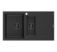 Mexen Matias évier en granit 1,5 bac avec égouttoir 900 x 505 mm noir/argent métallisé, siphon noir - 6502901505-73-B 16285 5905315012630