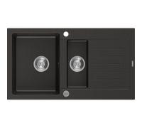 Mexen Matias évier en granit 1,5 bac avec égouttoir 900 x 505 mm, noir/or métallisé, siphon chromé - 6502901505-75 3549 5907709193802