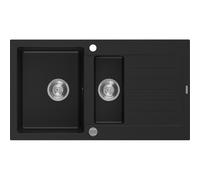 Mexen Matias Évier en granit 1,5 bac avec égouttoir 900 x 505 mm, noir, siphon chromé - 6502901505-77 3553 5907709193826