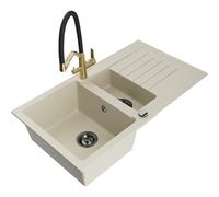 Mexen Matias évier en granit 1,5 bac avec égouttoir et robinet de cuisine Duo, beige - 6502-69-671701-57-B 20243 5905315049759