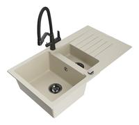 Mexen Matias évier en granit 1,5 bac avec égouttoir et robinet de cuisine Duo, beige - 6502-69-671701-70-B 20244 5905315049766
