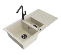 Mexen Matias évier en granit 1,5 bassin + mitigeur Flora, beige