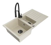 Mexen Matias évier en granit 1,5 bacs avec égouttoir et robinet de cuisine Aster, beige - 6502-69-73450-70-B 18627 5905315043047