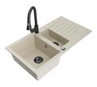 Mexen Matias évier en granit 1,5 cuves avec égouttoir et robinet de cuisine Elia, beige - 6502-69-670101-70 19494 5905315027511