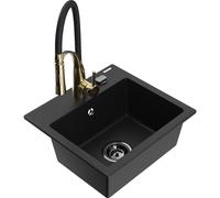 Mexen Milo Évier de cuisine en granit 1 bac avec robinet Aster, noir - 6505-77-73450-57-B 19020 5905315044594