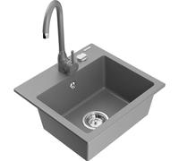 Mexen Milo évier en granit 1 bac avec robinet de cuisine Telma, gris - 6505-71-670200-71 6197 5907709189607