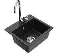 Mexen Milo évier de cuisine en granit 1 bac avec robinet Telma, noir/argent - 6505-73-670200-00 6198 5907709189614