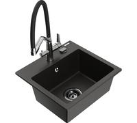 Mexen Milo évier de cuisine en granit 1 cuve avec robinet Duo, noir/or métallique - 6505-75-671701-07-B 22650 5905315049599