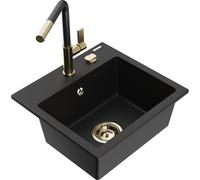 Mexen Milo évier de cuisine en granit à 1 bac avec robinet Flora, noir - 6505-77-670401-57-G 20575 5905315058423