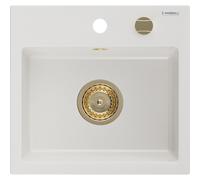 Mexen Milo évier en granit 1 bac 435 x 410 mm, blanc, siphon doré - 6505441000-20-G 16152 5905315011626