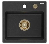 Mexen Milo évier en granit 1 bac 435 x 410 mm, noir/métallique argenté, siphon doré - 6505441000-73-G 16155 5905315011657