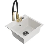Mexen Milo évier en granit 1 bac avec mitigeur de cuisine Aster, blanc - 6505-20-73450-57-B 18990 5905315044235