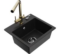 Mexen Milo évier en granit 1 bac avec mitigeur de cuisine Duero, noir - 6505-77-671600-50-B 17257 5905315023582