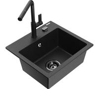 Mexen Milo Évier en granit 1 bac avec mitigeur de cuisine Flora, noir/argent métallisé - 6505-73-670401-70-B 20555 5905315058225
