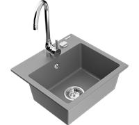 Mexen Milo évier en granit 1 bac avec mitigeur de cuisine Telma, gris - 6505-71-670200-00 6196 5907709189591