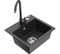 Mexen Milo évier en granit 1 bac avec mitigeur de cuisine Telma, noir moucheté - 6505-76-670200-76 6203 5907709161061