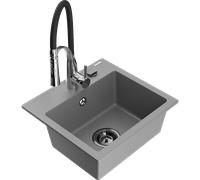 Mexen Milo évier en granit 1 bac avec robinet de cuisine Aster, gris - 6505-71-73450-07-B 18998 5905315044334