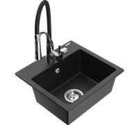 Mexen Milo évier en granit 1 bac avec robinet de cuisine Aster, noir/doré métallique - 6505-75-73450-07 19007 5905315044440