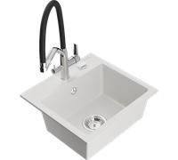 Mexen Milo évier en granit 1 bac avec robinet de cuisine Duo, blanc - 6505-20-671701-07 22629 5905315048158