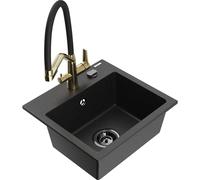 Mexen Milo Évier en granit 1 bac avec robinet de cuisine Duo, noir/argent métallisé - 6505-73-671701-57-B 22647 5905315049414