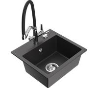 Mexen Milo évier en granit 1 bac avec robinet de cuisine Duo, noir moucheté - 6505-76-671701-07 22654 5905315049896