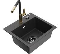Mexen Milo évier en granit 1 bac avec robinet de cuisine Flora, noir moucheté - 6505-76-670401-57-B 20568 5905315058355