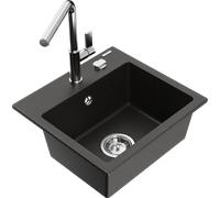 Mexen Milo évier en granit 1 bac avec robinet de cuisine Flora, noir/or métallique - 6505-75-670401-00 20556 5905315058232