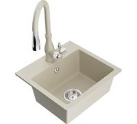 Mexen Milo évier en granit 1 bac avec robinet de cuisine Savita, beige - 6505-69-672601-69 17109 5905315033581