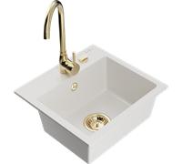 Mexen Milo Évier en granit 1 bac avec robinet de cuisine Telma, blanc - 6505-20-670200-50 6194 5907709189577