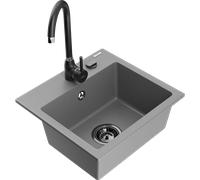 Mexen Milo évier en granit 1 bac avec robinet de cuisine Telma, gris - 6505-71-670200-70-B 18057 5905315014467