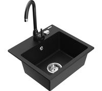 Mexen Milo Évier en granit 1 bac avec robinet de cuisine Telma, noir - 6505-77-670200-70 6206 5907709189683