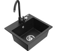 Mexen Milo évier en granit 1 bac avec robinet de cuisine Telma, noir/argent - 6505-73-670200-70 6199 5907709189621