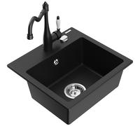 Mexen Milo Évier en granit 1-bassin avec robinet de cuisine Carla, noir - 6505-77-670700-70 16757 5905315038975