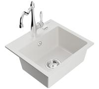 Mexen Milo évier en granit 1-cuillère avec robinet de cuisine Carla, blanc - 6505-20-670700-00 16726 5905315038661