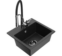 Mexen Milo évier en granit à 1 bac avec robinet de cuisine Aster, noir/argent métallique - 6505-73-73450-07-B 19003 5905315044396