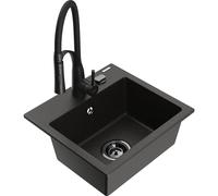Mexen Milo évier en granit à 1 bac avec robinet de cuisine Aster, noir/métallisé doré - 6505-75-73450-70-B 19011 5905315044488