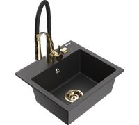 Mexen Milo évier en granit à 1 bac avec robinet de cuisine Aster, noir moucheté - 6505-76-73450-57-G 19014 5905315044525