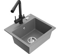Mexen Milo évier en granit à 1 bac avec robinet de cuisine Duero, gris - 6505-71-671600-70 17212 5905315023391