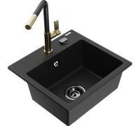 Mexen Milo évier en granit à 1 bac avec robinet de cuisine Flora, noir - 6505-77-670401-57-B 20576 5905315058430