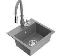 Mexen Milo évier en granit à 1 bac avec robinet de cuisine Savita, gris - 6505-71-672601-71 17137 5905315033659