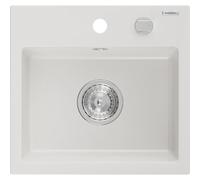 Mexen Milo évier en granit à 1 cuve 435 x 410 mm, blanc, siphon chromé - 6505441000-20 3808 5907709193994