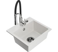 Mexen Milo Évier granitique 1-bac avec mitigeur de cuisine Aster, blanc - 6505-20-73450-07-B 18988 5905315044211
