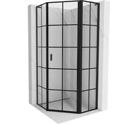 Mexen Mist L cabine de douche pentagonale battante droite 80 x 80 cm, grille noire, noir - 8A8L-080-080-70-77-P 77990 5905315664723