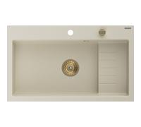 Mexen Omar évier en granit 1 bac 800 x 480 mm, beige, siphon doré - 6520801005-69-G 31102 5905315236333