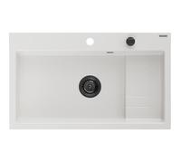 Mexen Omar évier en granit 1 bac 800 x 480 mm, blanc, siphon noir - 6520801005-20-B