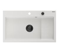 Mexen Omar évier en granit 1 bac 800 x 480 mm, blanc, siphon noir - 6520801005-20-B 31151 5905315236531