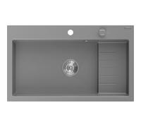 Mexen Omar évier en granit 1 bac 800 x 480 mm, gris, siphon chromé - 6520801005-71 31051 5905315070913