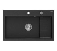 Mexen Omar évier en granit 1 bac 800 x 480 mm, noir/argent métallisé, siphon chromé - 6520801005-73 31053 5905315070920